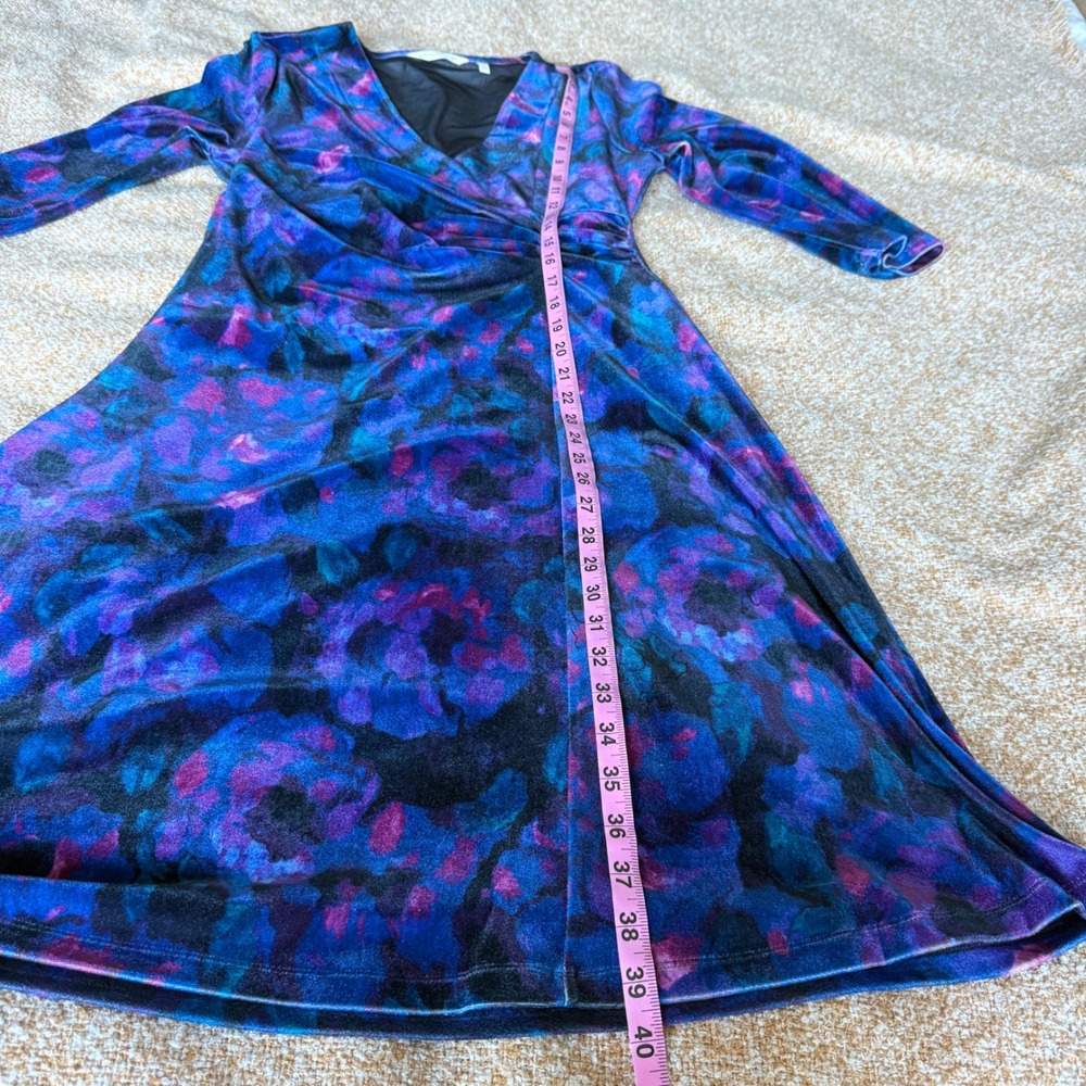Soft Surroundings Purple Blue Floral Velvet Faux Wrap Dress Velour Whimsigoth - Picture 7 of 8